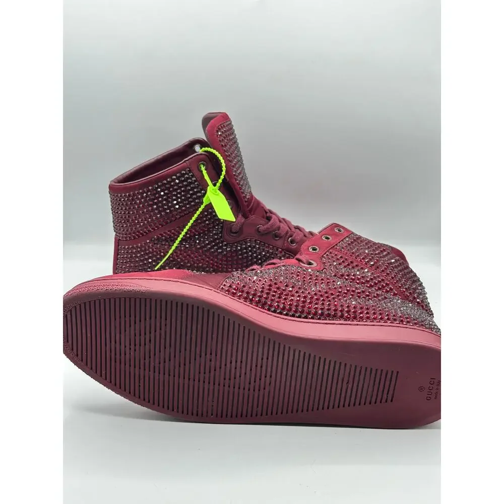 GUCCI Coda Signature High Sneakers Red Crystal Studs Sz 10.5G/US 11 $1190
